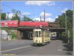 Kurz vor der Schott AG entstand das meiner Meinung nach beste Bild der Sonderfahrt mit dem Triebwagen 93 (Baujahr 1929 Gastell/SSW) am 17.06.2007 auf dem Netz der Mainzer Straenbahn, als eine 143