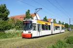 Straßenbahn Mainz / Mainzelbahn: Adtranz GT6M-ZR der MVG Mainz - Wagen 208, aufgenommen im Mai 2019 in Mainz-Bretzenheim.