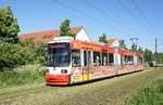 Straßenbahn Mainz / Mainzelbahn: Adtranz GT6M-ZR der MVG Mainz - Wagen 206, aufgenommen im Mai 2019 in Mainz-Bretzenheim.