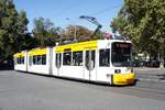 Straßenbahn Mainz: Adtranz GT6M-ZR der MVG Mainz - Wagen 207, aufgenommen im September 2019 an der Haltestelle  Goethestraße  in Mainz.