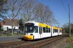 Straßenbahn Mainz: Adtranz GT6M-ZR der MVG Mainz - Wagen 203, aufgenommen im April 2015 in Mainz-Gonsenheim.