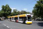 Straßenbahn Mainz: Stadler Rail Variobahn der MVG Mainz - Wagen 223, aufgenommen im August 2015 an der Haltestelle  Goethestraße  in Mainz.