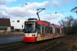 Straßenbahn Mainz: Adtranz GT6M-ZR der MVG Mainz - Wagen 206, aufgenommen im November 2015 in Mainz-Gonsenheim.