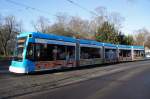 Straßenbahn Mainz: Stadler Rail Variobahn der MVG Mainz - Wagen 217, aufgenommen im Dezember 2015 in der Nähe der Haltestelle  Am Gautor  in Mainz.