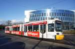 Straßenbahn Mainz: Adtranz GT6M-ZR der MVG Mainz - Wagen 210, aufgenommen im Dezember 2015 in der Nähe der Haltestelle  Bismarckplatz  in Mainz.