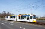 Straßenbahn Mainz: Adtranz GT6M-ZR der MVG Mainz - Wagen 205, aufgenommen im Februar 2016 in Mainz-Hechtsheim.