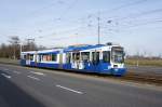 Straßenbahn Mainz: Adtranz GT6M-ZR der MVG Mainz - Wagen 209, aufgenommen im Februar 2016 in Mainz-Hechtsheim.