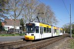 Straßenbahn Mainz: Adtranz GT6M-ZR der MVG Mainz - Wagen 203, aufgenommen im April 2016 in Mainz-Gonsenheim.