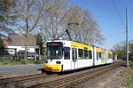 Straßenbahn Mainz: Adtranz GT6M-ZR der MVG Mainz - Wagen 203, aufgenommen im April 2016 in Mainz-Gonsenheim.