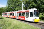Straßenbahn Mainz: Adtranz GT6M-ZR der MVG Mainz - Wagen 202, aufgenommen im Juli 2016 in Mainz-Bretzenheim.