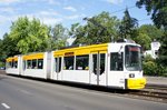 Straßenbahn Mainz: Adtranz GT6M-ZR der MVG Mainz - Wagen 216, aufgenommen im Juli 2016 in Mainz-Gonsenheim.