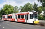 Straßenbahn Mainz: Adtranz GT6M-ZR der MVG Mainz - Wagen 210, aufgenommen im Juli 2016 in Mainz-Gonsenheim.