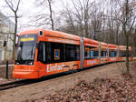 MVG Stadler Variobahn Wagen 227 mit Aldi Süd Vollwerbung am 17.12.16 in Mainz Lerchenberg von einen Gehweg aus fotografiert an einen Bahnübergang