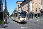 Düwag Typ Mannheim Wagen 455 bei der RNV Straßenbahnparade 125 Jahre elektrische Straßenbahn in Mannheim am 29.06.25 in der Innenstadt