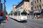 Düwag GT8 Wagen 2156 bei der RNV Straßenbahnparade 125 Jahre elektrische Straßenbahn in Mannheim am 29.06.25 in der Innenstadt