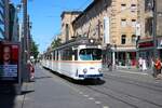 Düwag GT8 Wagen 1018 bei der RNV Straßenbahnparade 125 Jahre elektrische Straßenbahn in Mannheim am 29.06.25 in der Innenstadt