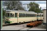Triebwagen 71, davor die Rollbcke und rechts im Bild der Gterwagen 358.