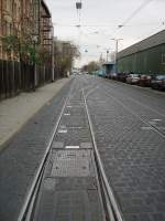 Eine Straenbahn Weiche in Heidelberg am Betriebshof am 19.11.10