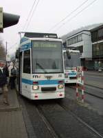 Zwei RNV Straenbahnen in Heidelberg am 24.02.11