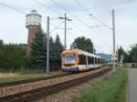 Zwischen Wieblingen Taubenfeld und Edingen Bahnhof im Hintergrund der Wasserturm von Edingen 15.07.2011