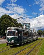 Der RNV - Triebwagen 81  Sixty  am 14.07.2012 in Mannheim (gegenber dem Wasserturm) auf Sonderfahrt.