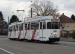 RNV Düwag GT8 202 (1603 Werbung) am 22.02.15 in Eppelheim 