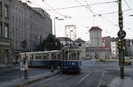 München MVV Tramlinie 9 (M4.65 2454) Isartorplatz / Zweibrückenstraße am 17. August 1974. - Scan eines Diapositivs.