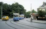 Mnchen MVV Tram 25 (m5.65 3520) Am Nockherberg im Juli 1992.