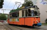 Tw 38 der Straenbahn Naumburg, Baujahr 1960, Gotha / LEW T57, verlsst auf Linie 4 gerade die Endhaltestelle Naumburg Hauptbahnhof und fhrt nach Vogelwiese, fotografiert am 02.08.2012