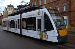 Combino Nr. 108 der Straßenbahn Nordhausen auf dem Bahnhofsvorplatz 22.12.2015