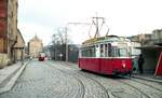 Straßenbahn Plauen__Tw 62 [T57, VEB Gotha 1957;1994 >privat] (>Quelle jeweils :'tram-info') auf Linie 2 am Unteren Bahnhof.__03-02-1990