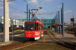 Plauen - PSB/Linie 5 - 208 bei Einfahrt in die Wendeschleife nach Abf. an der Hst. Oberer Bahnhof/Busbahnhof am 30.03.2011