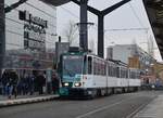 Potsdam, Hauptbahnhof. Tatra KT4DMC-Traktion (Wagen 148 + 248) als Linie 92 nach Kirschallee. Die Aufnahme stammt vom 15.02.2018. 