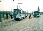  Tw 045 im April 1992, auf der Ausflugslinie A 2 am ehemaligen Bahnhof Potsdam Stadt