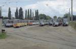 Verkehrsbetriebe Potsdam 1995.Blick in das Depot mit dem umfangreichen Fahrzeugpark(Archiv P.Walter)