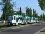 Potsdam: Straenbahnlinie 96 nach Kirchsteigfeld Marie-Juchacz-Strae an der Haltestelle Bornstedter Feld Viereckremise.