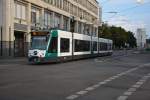 Siemens Combino 404  Hiroshima  am Platz der Einheit in Potsdam. Aufgenommen am 15.08.2014. 