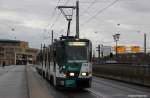 06.02.2014 eine Tatra KT4D (mod.) der ViP Potsdam auf der Langen Brücke in Potsdam.