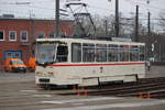 CKD Tatra Wagen T6A2(704)stand am Nachmittag des 30.11.2018 auf dem Betriebshof der Rostocker Straßenbahn AG.