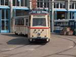 Triebwagen 46 mit Beiwagen 156 auf dem Betriebsgelnde der Rostocker Straenbahn AG am 08.08.2007
