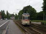 Ausfahrt aus der Schleife  Platz der Jugend . Gotha-Gelenktriebwagen hat hier nach einer Sonderfahrt gewendet.
Rostock, 01.06.2010