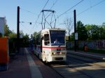 Tatra T6A2 Nr.704 der RSAG Rostock an der Haltestelle Rgener Strae als Einsetzer zum Betriebshof unterwegs