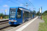 Rostock RSAG SL 1 (Bombardier-NB4WDE 755) Toitenwinkel, Hafenallee (Abfahrtshaltestelle) am 16. Juli 2013.