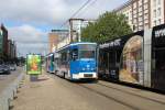 Rostock RSAG SL 1 (T6A2M 711 + Bombardier-NB4WDE 755) Lange Strasse / Breite Strasse am 16. Juli 2013.