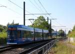 Rostock RSAG SL 4 (DÜWAG/DWA-6NGTWDE 676) Marienehe am 18. Juli 2013.