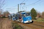 Am 08.02.2015 legt sich T6A2 805 am Dierkower Kreuz in die Kurve. (Fotofahrt)