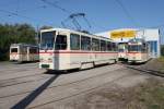 Tatra-Straenbahn vom Typ T6A2(704)stand am 2.ffnungstag des Depot 12 wor der Wagenhalle in Rostock-Marienehe fr die Besucher drauen.22.08.2015