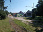 Das Straßenbahndepot für die Schöneicher-Rüderdorfer Straßenbahn in Schöneiche.Aufnahme von der Straße aus am 30.August 2017.