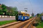 Heidelberger Straßen- und Bergbahn (HSB): TW 240 (Gelenkwagentyp GT6Z) auf der Linie 3 nach Leimen (16.05.1985).
