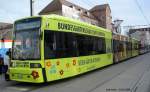 31.03.2009 am Marienplatz in Schwerin.
Triebwagen 810 der Verkehrsbetriebe Schwerin 
als Botschafter der Bundesgartenschau 2009.